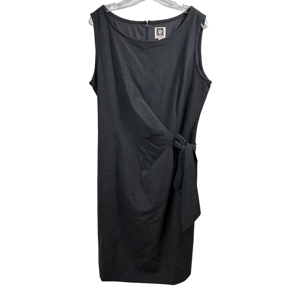Anne Klein Suit Separates Grey Sleeveless Faux Wrap Sheath Dress Size 16